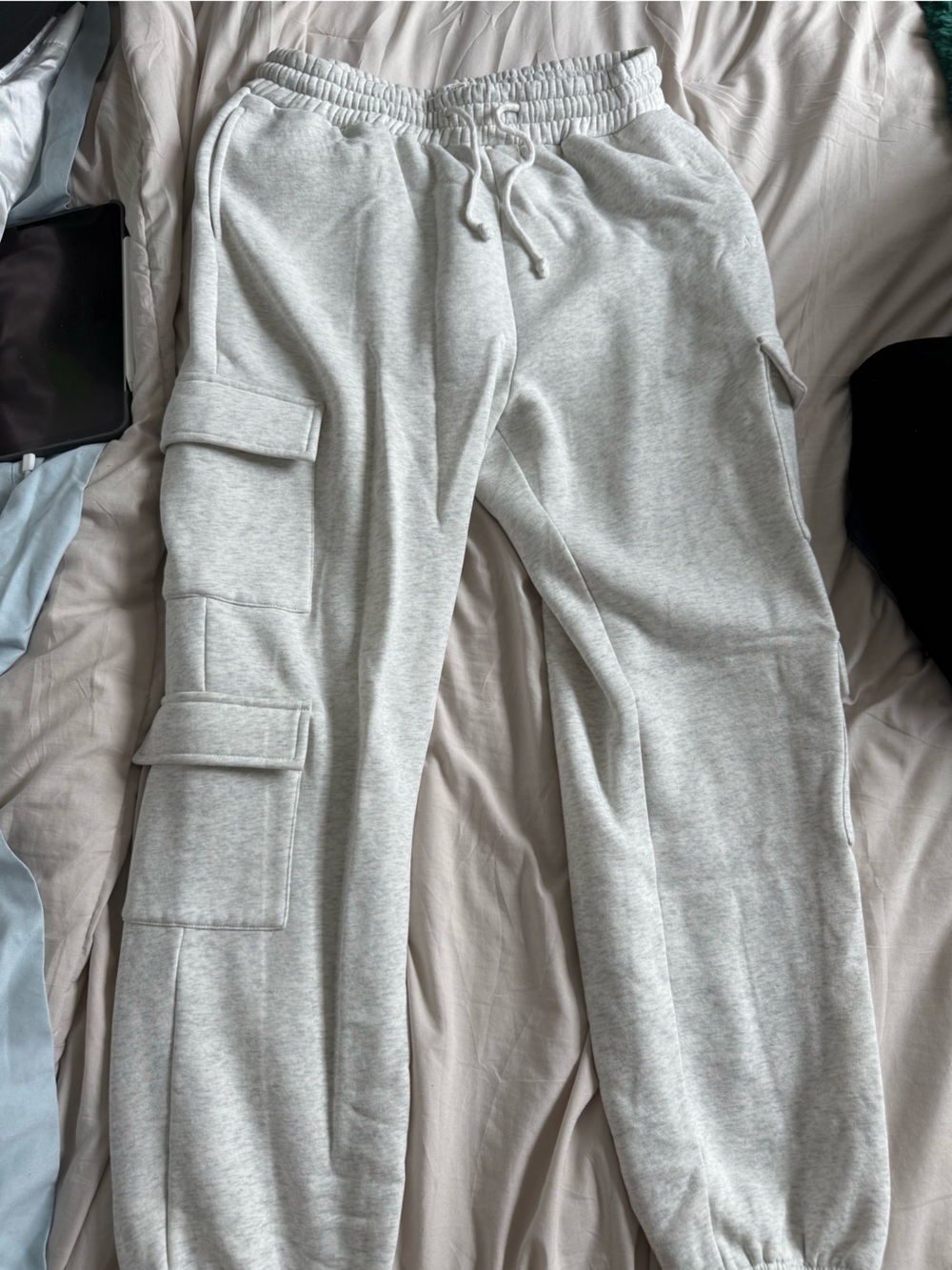 Women's Light Gray Cargo Joggers with Elastic Waist